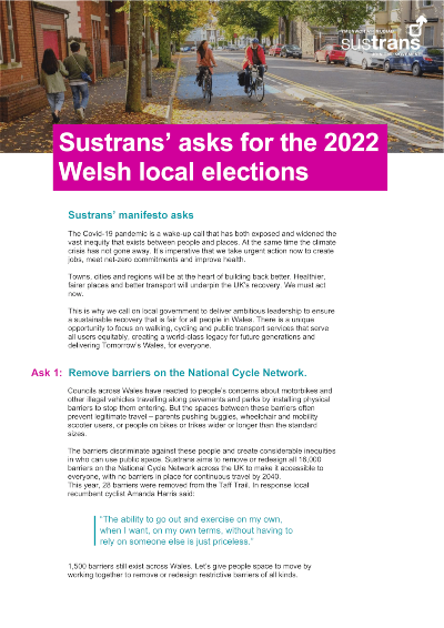Walk Wheel Cycle Trust manifesto asks for the 2022 Welsh local elections in English
