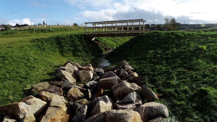 Landscaping iniatatives such as this deculvated burn were incorporated into the designs of Papdale Park.