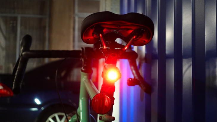 Red bike light on rear of bike