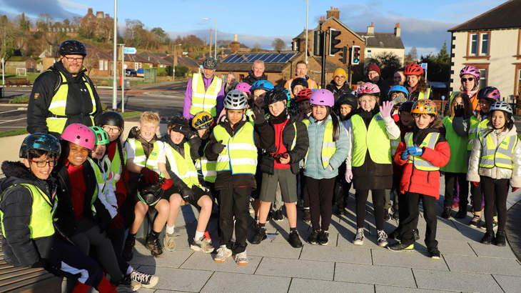 I Bike Schools and Communities led rides over new and improved walking, wheeling and cycling link in Dumfries.