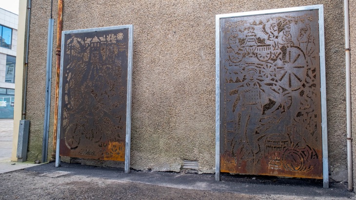 Two artworks by Aimee Lockwood which have been installed in Wick are shown.