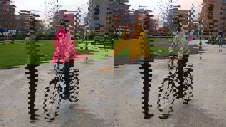 Walk Wheel Cycle Trust staff member running a cycle training course with man on bike