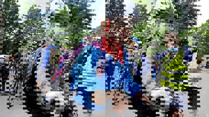 girl parking her bike at school