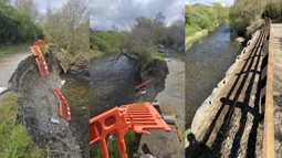 A trio of side-by-side images showing NCN 81. In the first two images, the path shows the signs of a landslide; the third, shows the repaired section.