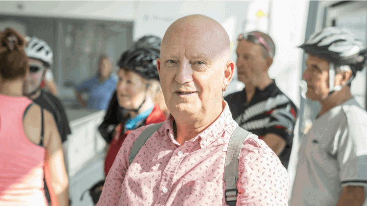 Steve Gunn smiles for a photo at the Stockton hub