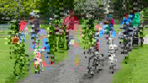 families walking and cycling