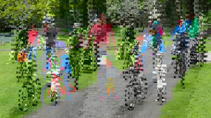 families walking and cycling