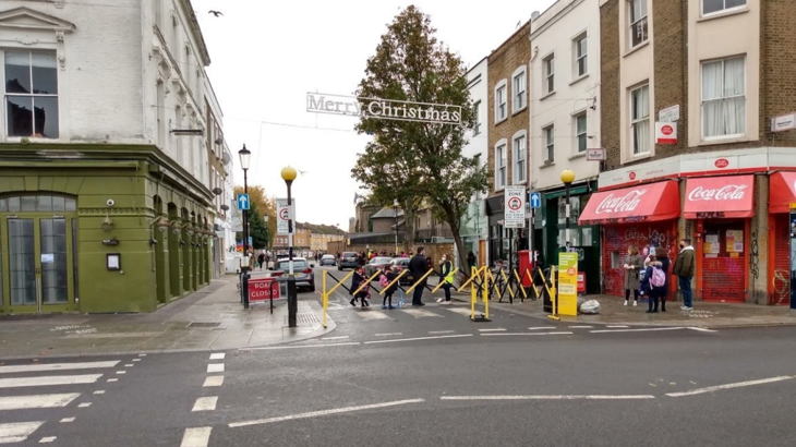 A busy London street that has been closed off to traffic.