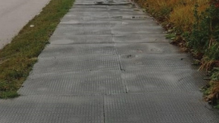 Example of rubberised ground protection matting used as temporary surface on cycle routes