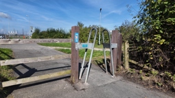 An A-frame barrier located on a section of NCN 5 in Flintshire.